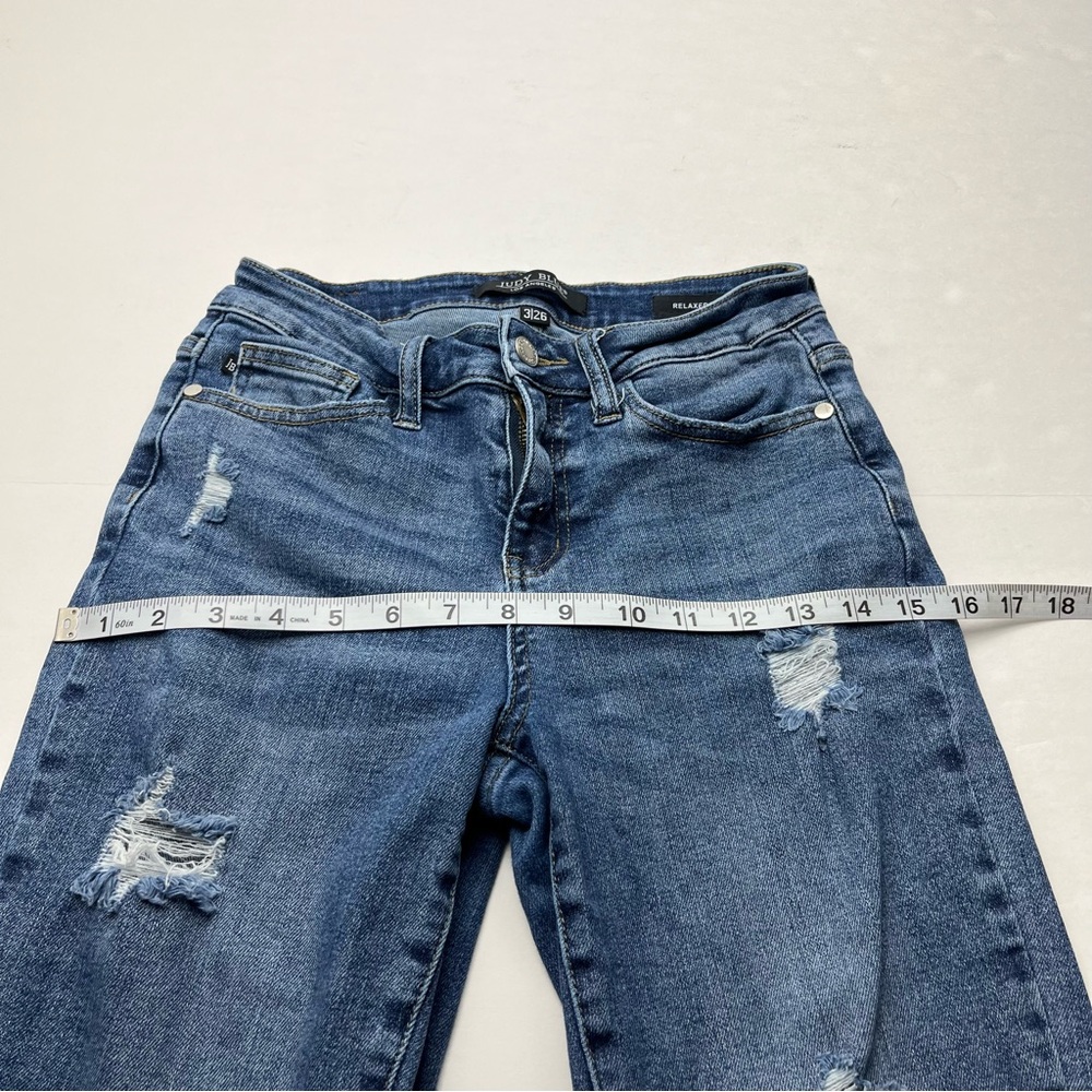 Judy Blue Distressed Relaxed Fit Womens Size 3 / 26 Blue Denim Jeans Frayed Hem - Picture 9 of 14